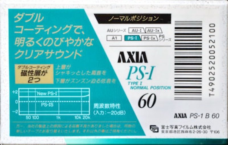 Compact Cassette AXIA PS-I / PS-1 60 "PS-1 B 60" Type I Normal 1991 Japan