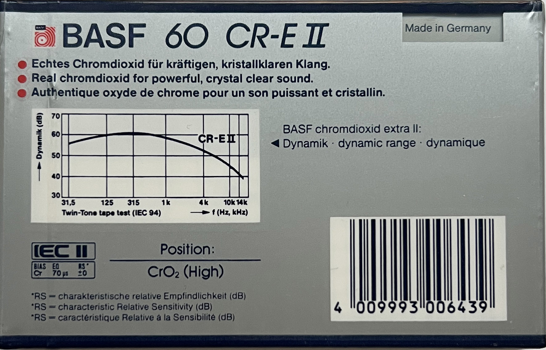 Compact Cassette BASF Chromdioxid Extra II 60 "CR-E II" Type II Chrome 1985 Europe