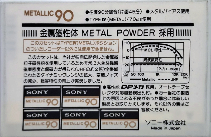 Compact Cassette Sony Metallic 90 Type IV Metal 1980 Japan