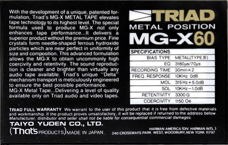 Compact Cassette: Taiyo Yuden Triad - MG-X 60