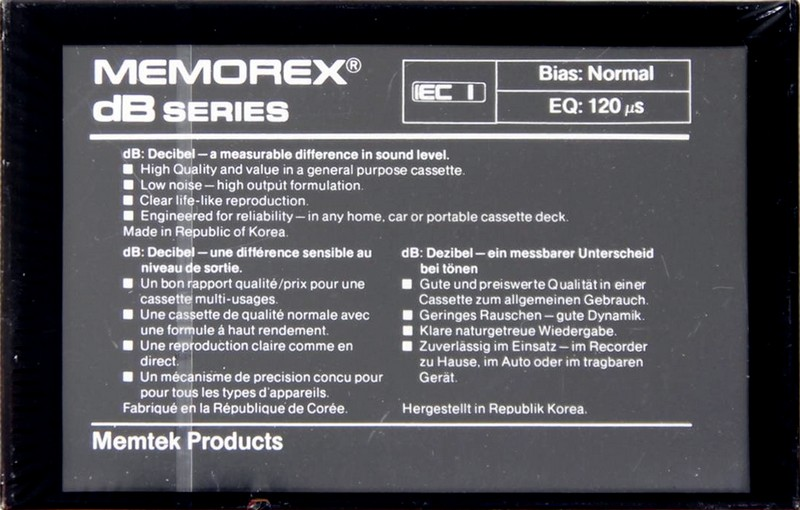 Compact Cassette Memorex dB 90 Type I Normal 1985 Europe