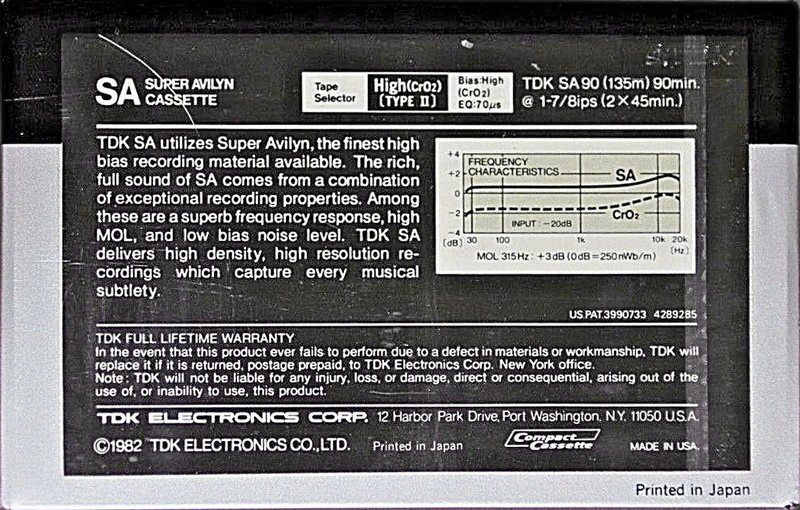 Compact Cassette TDK SA 90 Type II Chrome 1982 USA