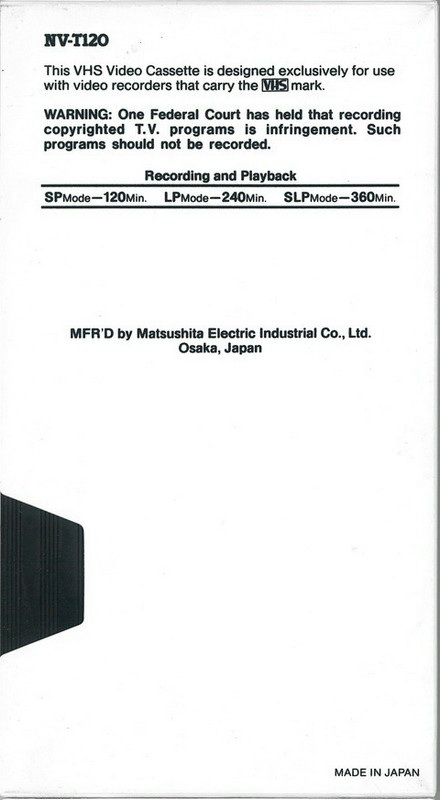 VHS, Video Home System Panasonic 120 "NV-T120" Type I Normal USA