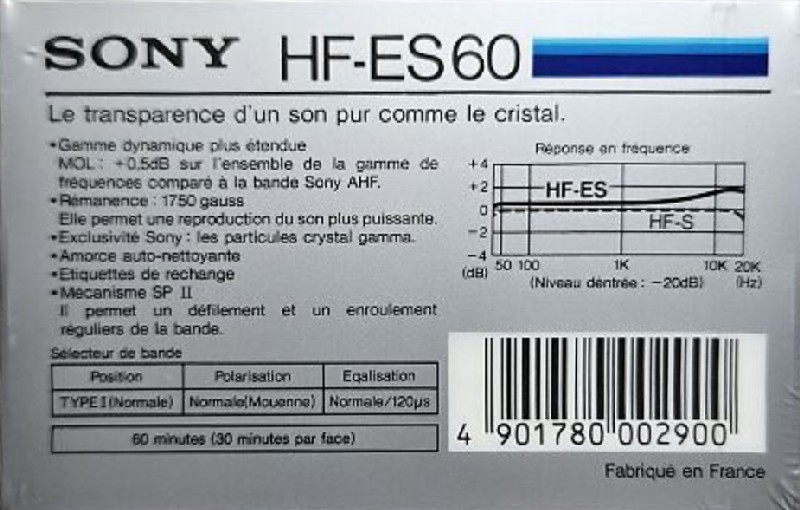 Compact Cassette Sony HF-ES 60 Type I Normal 1985 France