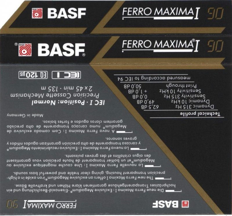 Compact Cassette BASF Ferro Maxima I 90 Type I Normal 1991 Europe