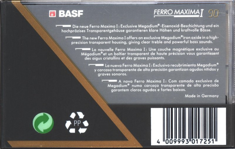 Compact Cassette BASF Ferro Maxima I 90 Type I Normal 1991 Europe