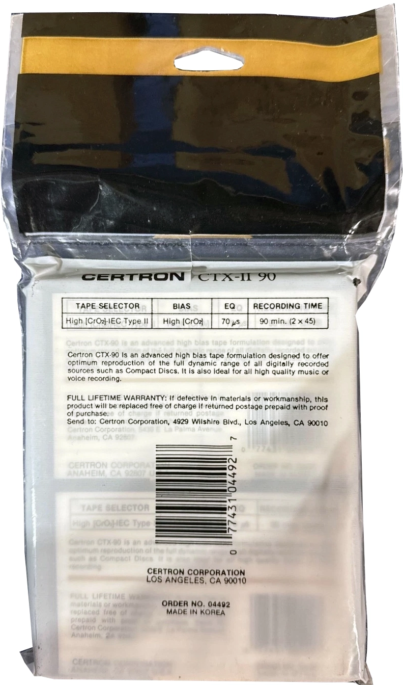 Soft Pack Certron CTX-II 90 Type II Chrome 1992 USA