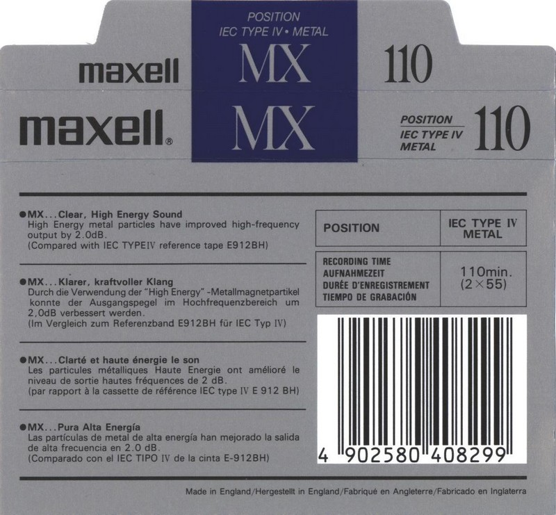 Compact Cassette Maxell MX 110 Type IV Metal 1990 Europe
