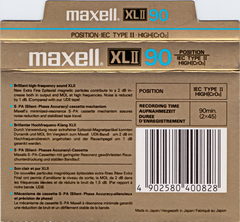 Compact Cassette Maxell XLII 90 Type II Chrome 1985 Europe