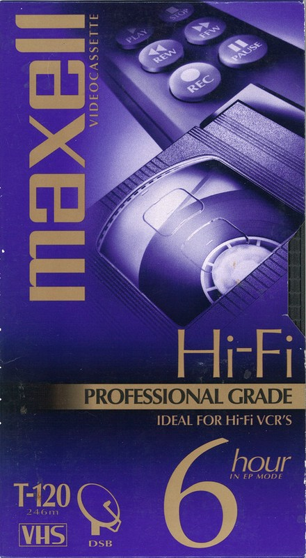 VHS, Video Home System Maxell Hi-Fi 120 "T-120 Hi-Fi(VHS)" Type I Normal 1998 North America