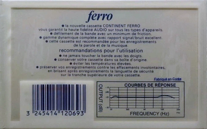 Compact Cassette Continent / Continente Ferro 90 Type I Normal 1984 France