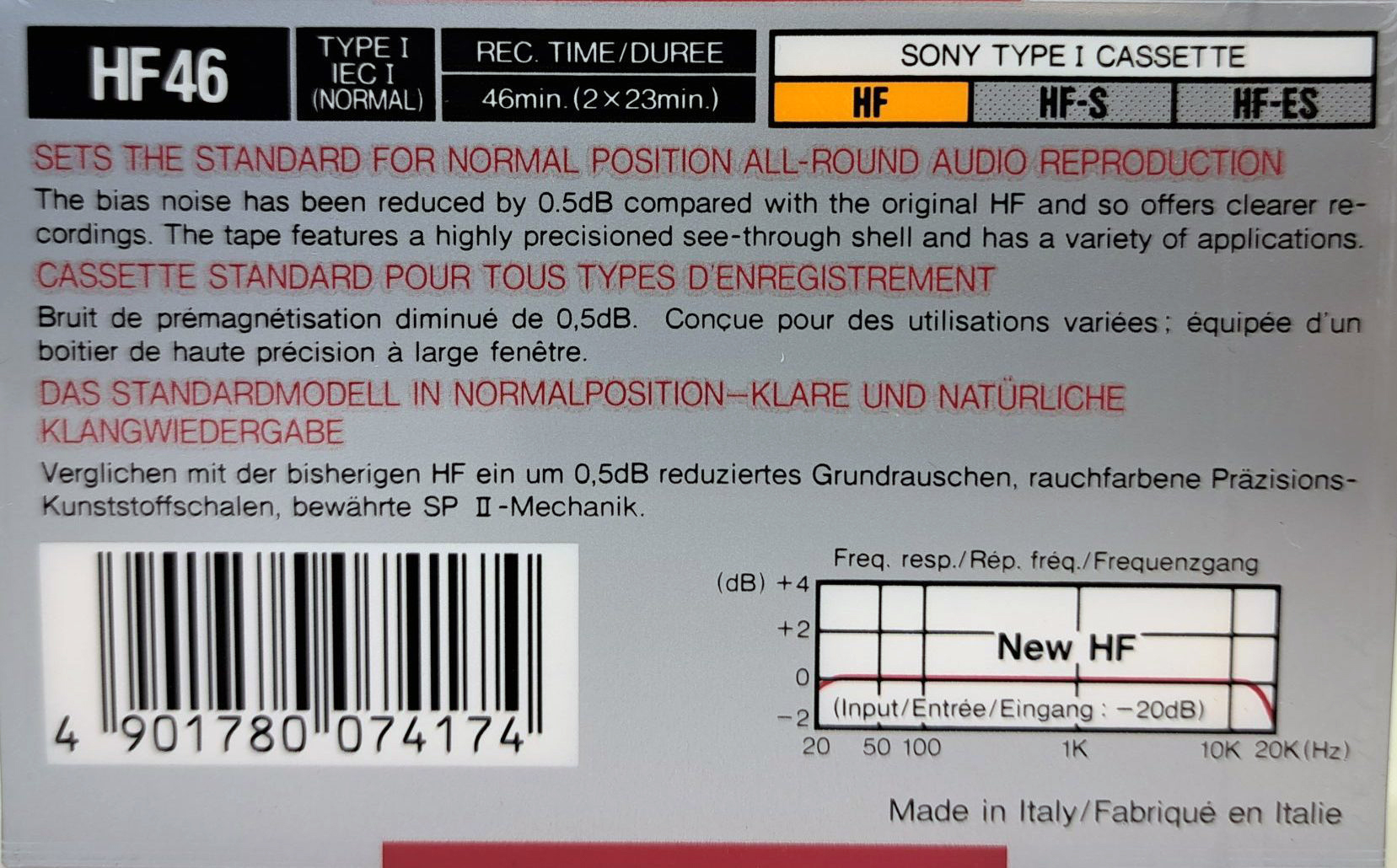 Compact Cassette Sony HF 46 Type I Normal 1988 Europe
