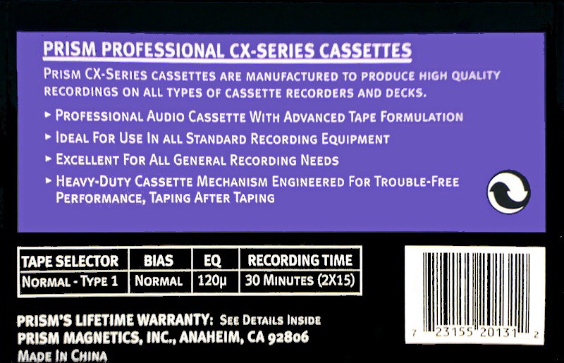 Compact Cassette Prism CX 30 Type I Normal USA