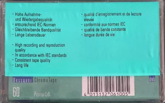 Compact Cassette dmb Dessauer Chroma Tape 60 Type II Chrome 1993 Europe