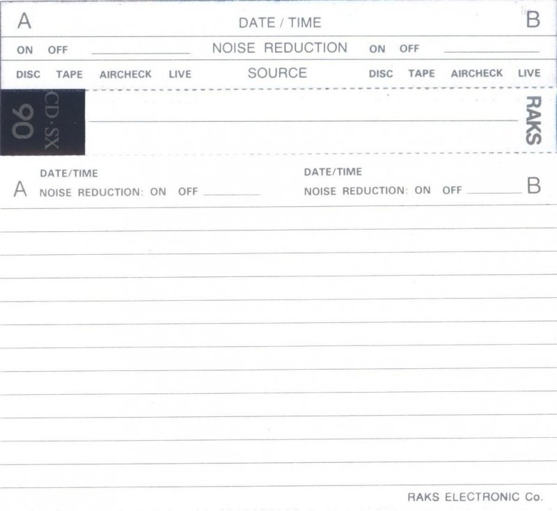Compact Cassette RAKS CD-SX 90 Type I Normal 1990 Europe