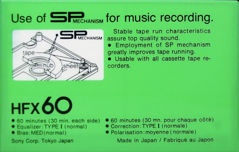 Compact Cassette Sony HFX 60 Type I Normal 1978 USA