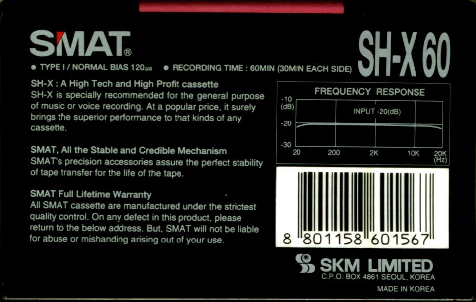 Compact Cassette Smat SH X 60 Type I Normal 1992 South Korea