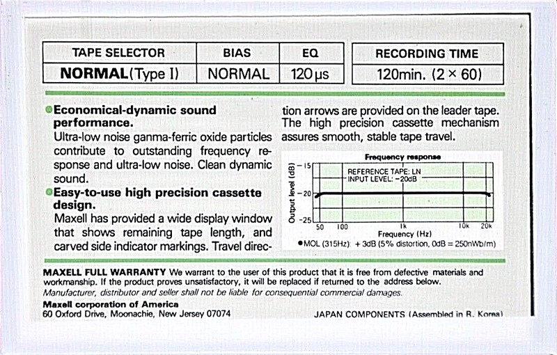 Compact Cassette Maxell LN 120 Type I Normal 1982 USA