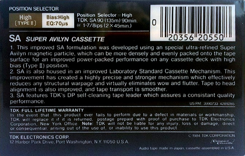 Compact Cassette TDK SA 90 Type II Chrome 1984 USA