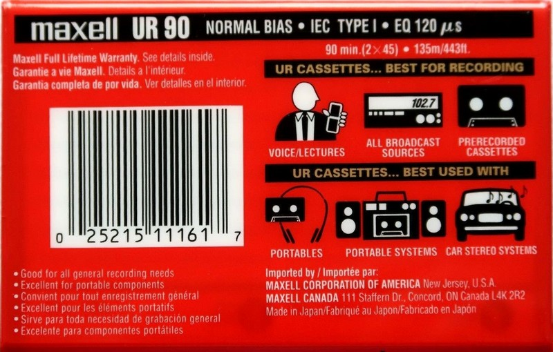 Compact Cassette Maxell UR 90 Type I Normal 2000 North America