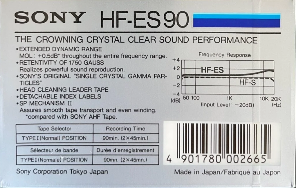 Compact Cassette Sony HF-ES 90 Type I Normal 1985 Europe