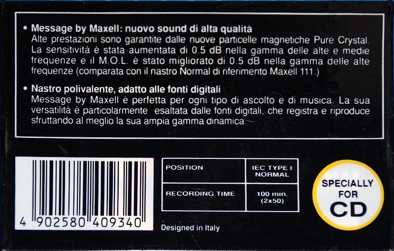 Compact Cassette Maxell Message 100 Type I Normal Europe