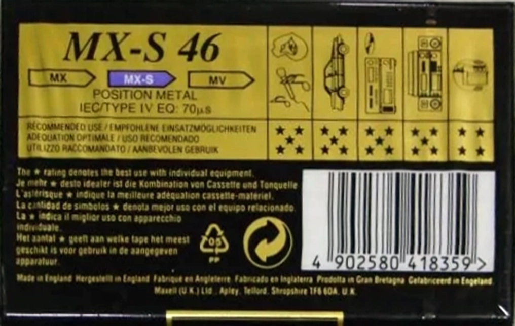 Compact Cassette Maxell MX-S 46 Type IV Metal 1994 Europe