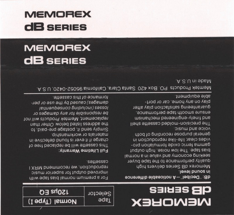 Compact Cassette Memorex dB 90 Type I Normal 1985 USA