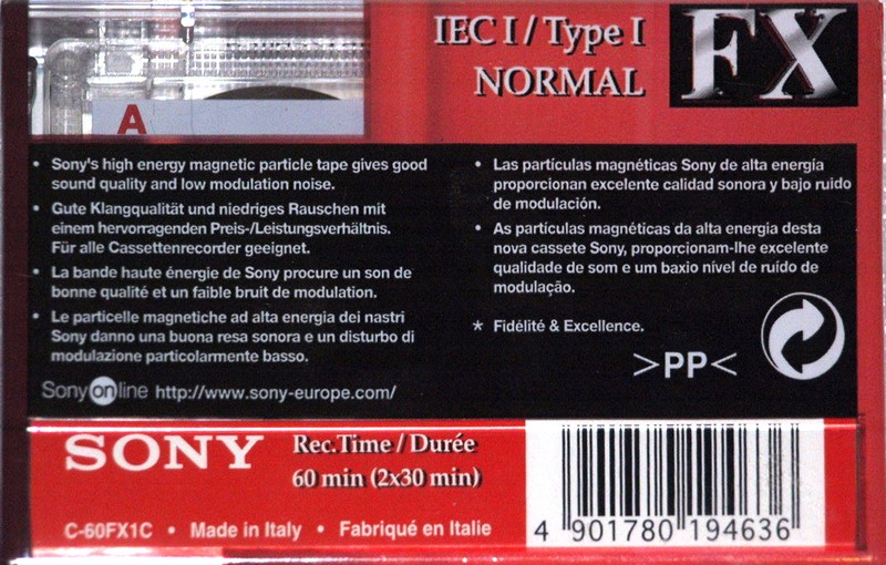 Compact Cassette Sony FX 60 "C-60FX1C" Type I Normal 1998 Europe