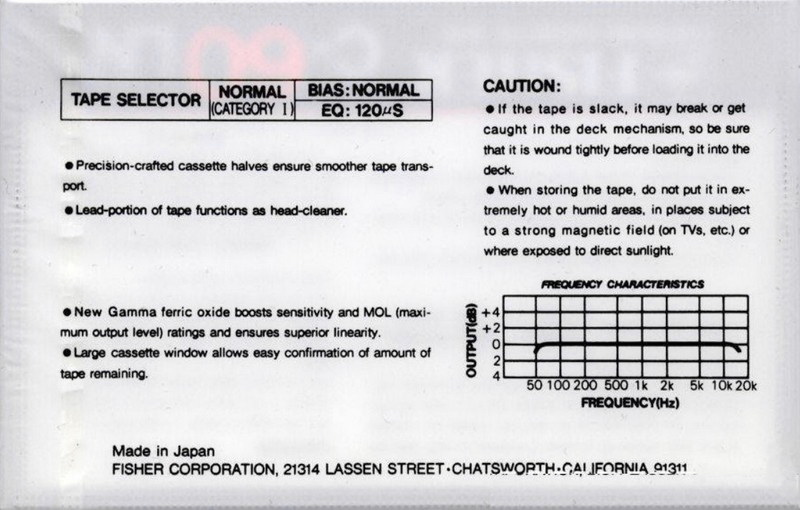 Compact Cassette Fisher LN 60 Type I Normal 1982 USA