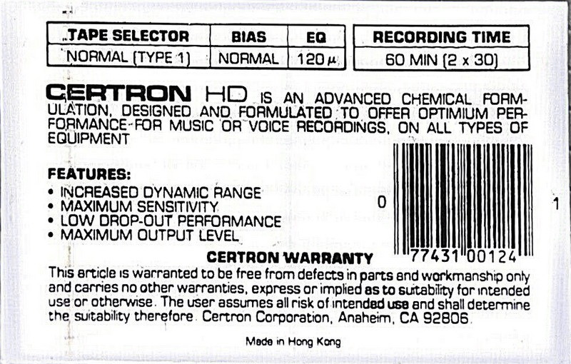 Compact Cassette:  Certron - HD 60