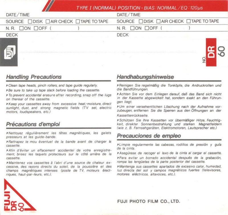 Compact Cassette Fuji DR 60 Type I Normal 1985 Europe