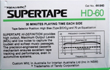 Compact Cassette SUPERTAPE HD 60 Type II Chrome 1988 Australia