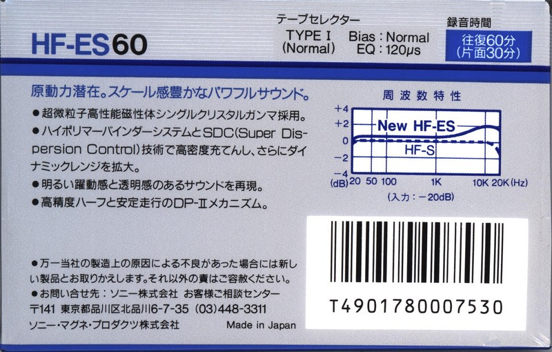 Compact Cassette Sony HF-ES 60 Type I Normal 1986 Japan