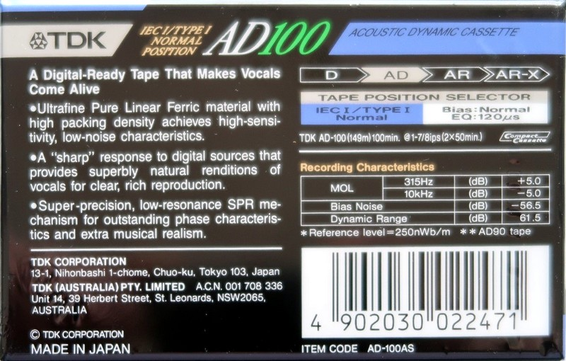 Compact Cassette: TDK  - AD 100