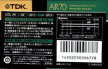Compact Cassette TDK AR 70 "AR-70K" Type I Normal 1989 Japan