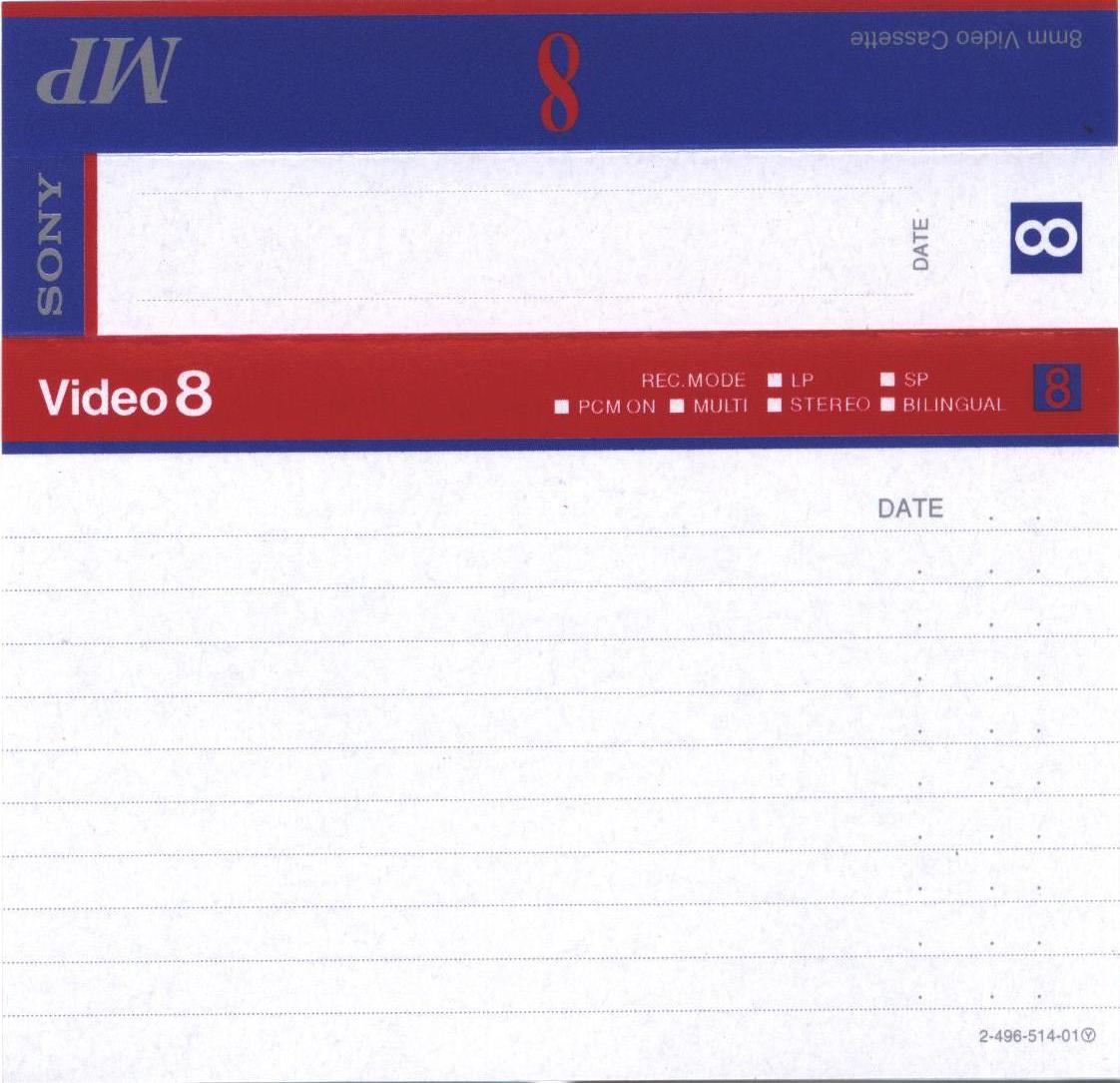 Video8, Hi8, Digital8 Sony MP 30 "Video8 P5-30MP" Type I Normal 1998 Europe