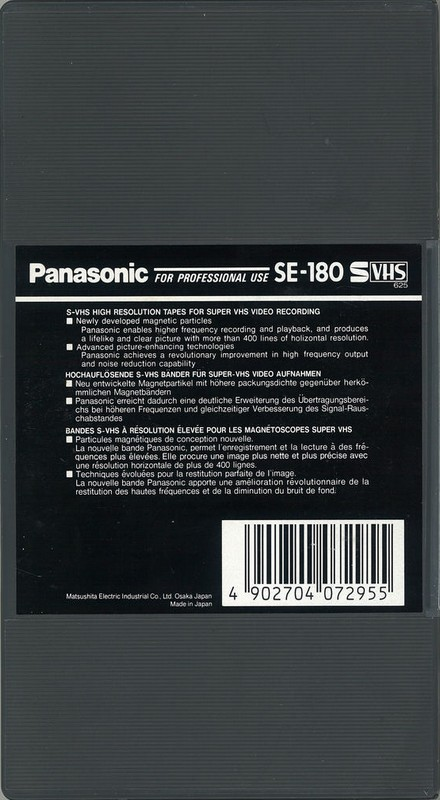 VHS, Video Home System Panasonic SE 180 "NV-SE180EM" Type I Normal Europe