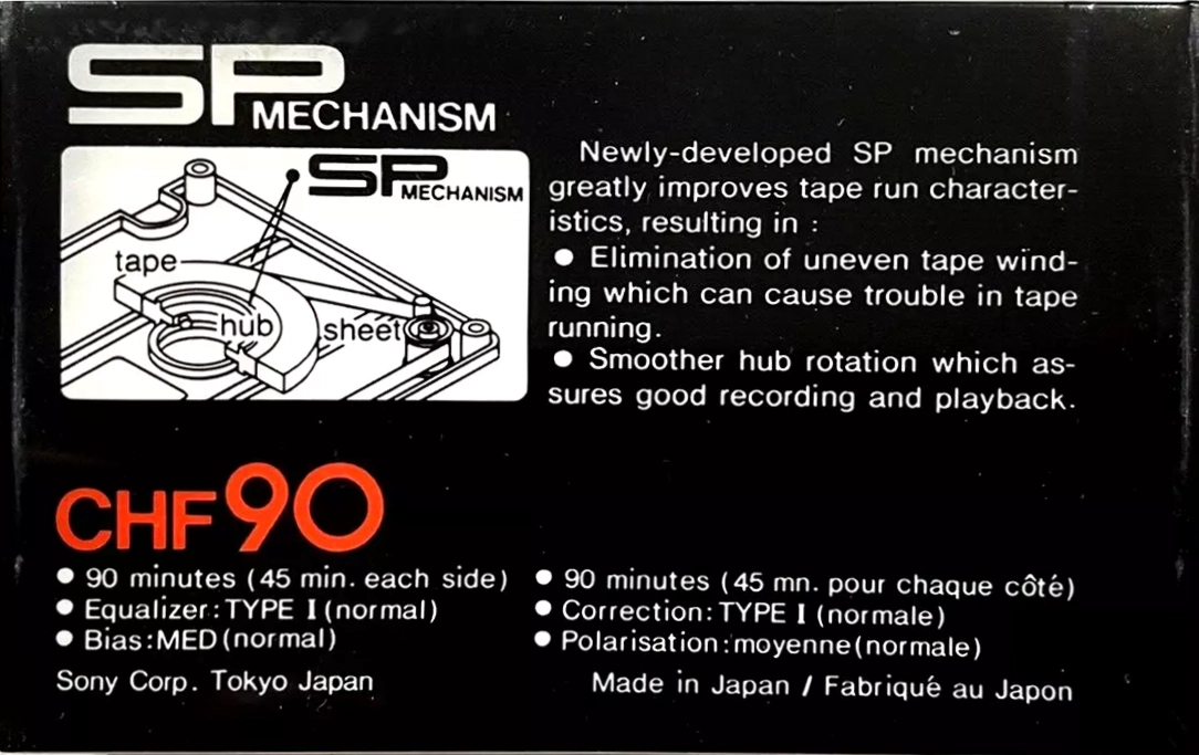Compact Cassette Sony CHF 90 Type I Normal 1978 North America