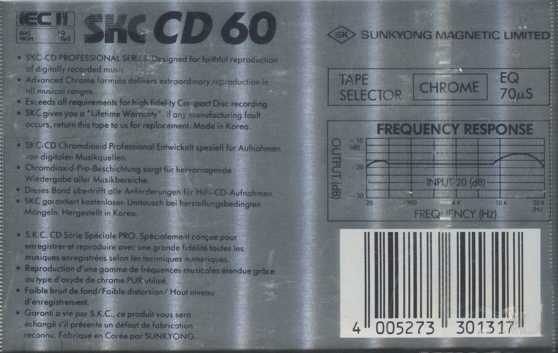 Compact Cassette SKC CD 60 Type II Chrome 1987 Europe