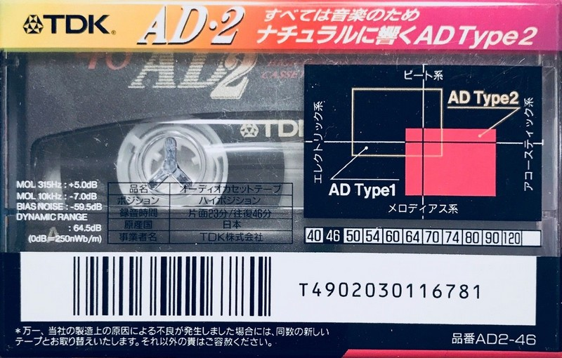 Compact Cassette TDK AD2 46 "AD2-46" Type II Chrome 1995 Japan