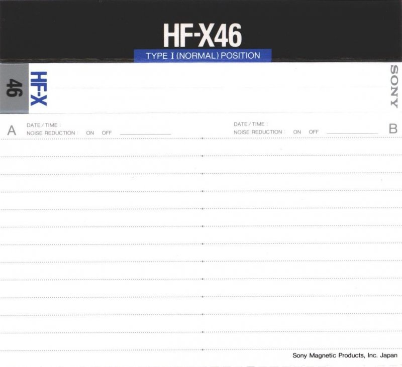 Compact Cassette Sony HF-X 46 "HF-X 46A" Type I Normal 1988 Japan