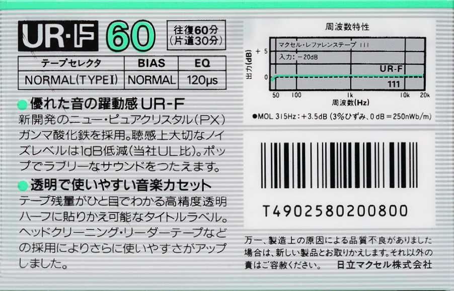 Compact Cassette Maxell UR-F 60 Type I Normal 1985 Japan