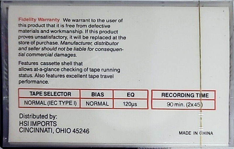 Compact Cassette Fidelity 90 Type I Normal USA