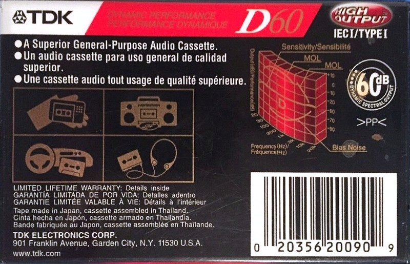 Compact Cassette TDK D 60 Type I Normal 2001 North America