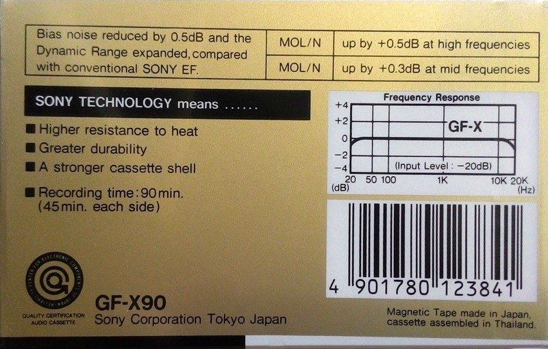 Compact Cassette Sony GF-X 90 "market Asia or Euro" Type I Normal 1985 Thailand