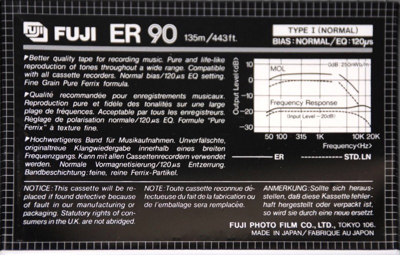 Compact Cassette Fuji ER 90 Type I Normal 1982 North America