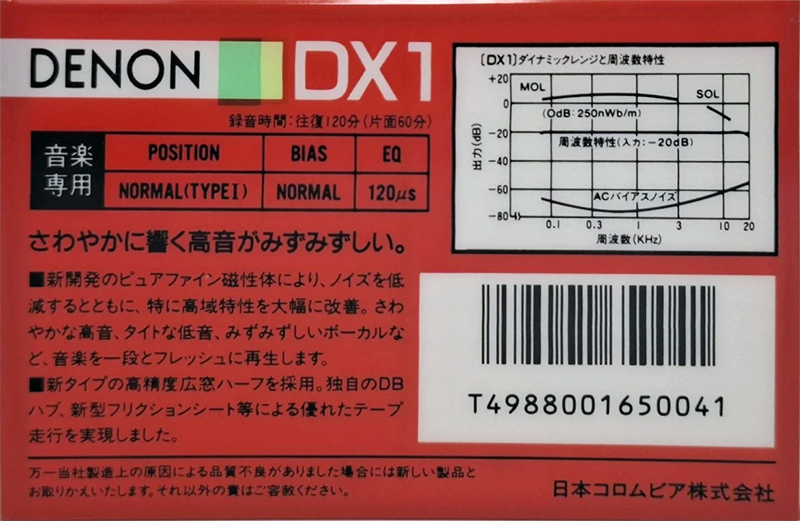 Compact Cassette Denon DX1 120 "DX1/120K" Type I Normal 1985 Japan