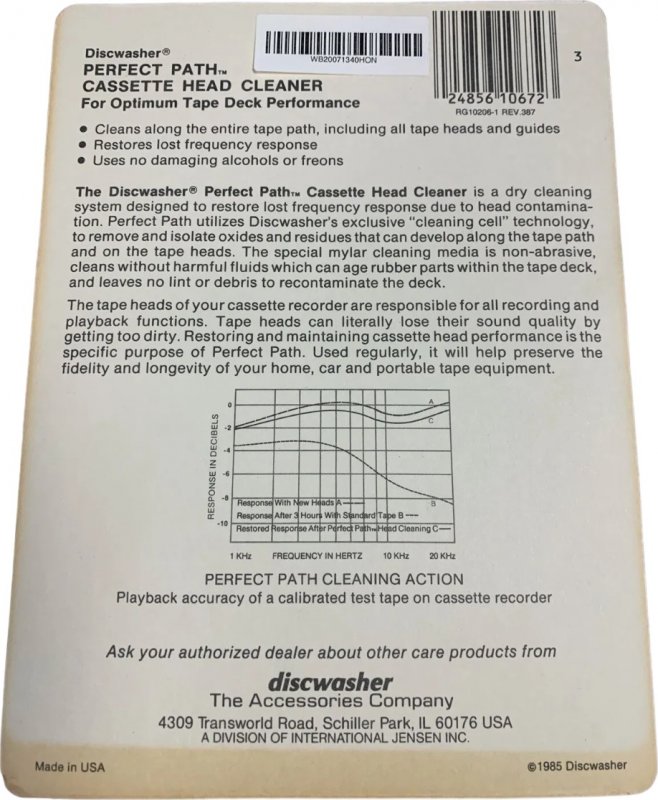 Compact Cassette Discwasher Perfect Path Cleaning Cassette 1985 USA