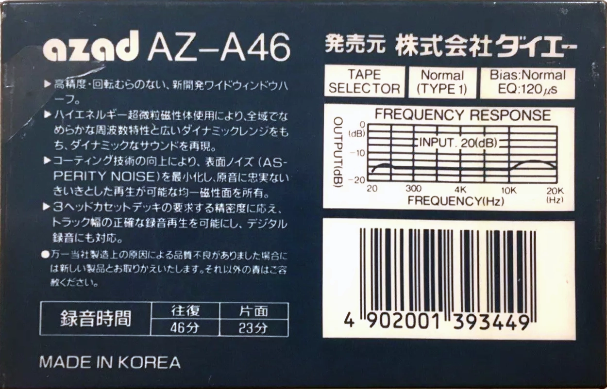 Compact Cassette Azad 46 "AZ-A" Type I Normal Japan